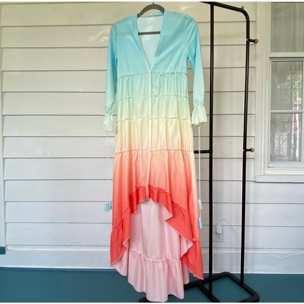Rainbow Ombre Beach Coverup High Low Dress